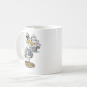 ロープと船の背景が描かれたカモメの水兵 コーヒーマグカップ (正面左)