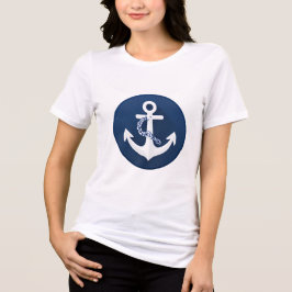ロープと錨の航海シンボル 白とネイビーブルー トライブレンドTシャツ