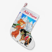 ロープと馬の冬の場面を持つ小さなカウボーイ スモールクリスマスストッキング (正面 (吊り時))