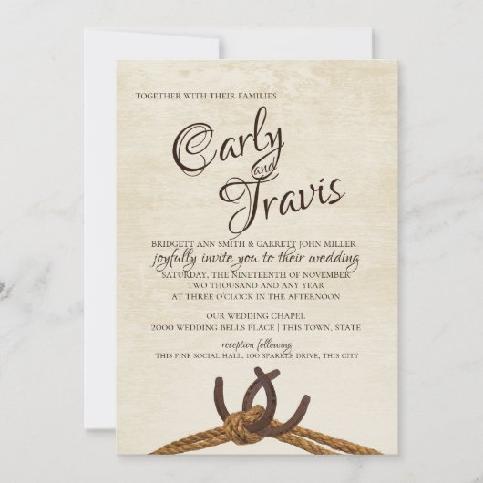 ロープと馬結婚靴 招待状 (正面)