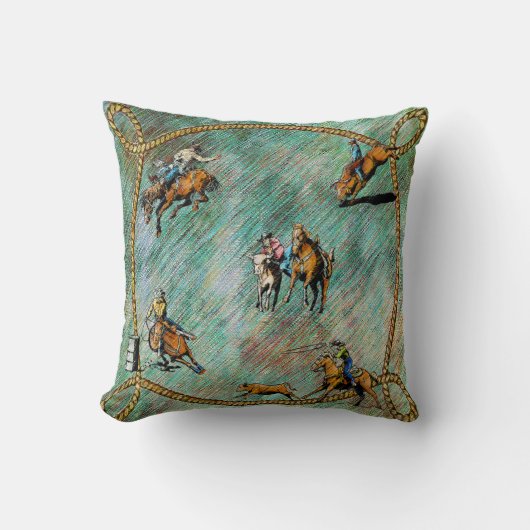 ロープのボーダーを持つ西部の枕ロデオのイベント クッション (正面)