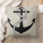 ロープのリネンバーラップの装飾用クッションを持つ黒いいかり クッション (ブランケット)