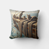 ロープの上のタビー航海のネコ クッション (正面)