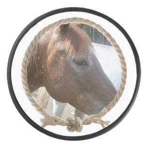 ロープの投げ縄の円フレームのカスタムな写真のデザイン アイスホッケーパック