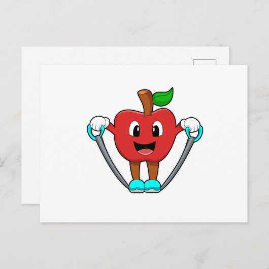 ロープを使ったフィットネスをするリンゴ ポストカード (正面/裏面)