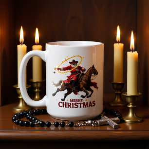 ロープを投げるカウボーイクリスマスライダー コーヒーマグカップ
