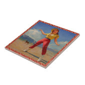 ロープを持つヴィンテージの西部の女性のカーボーイ タイル (側面)