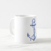 ロープを持つヴィンテージの青いいかり コーヒーマグカップ (正面左)
