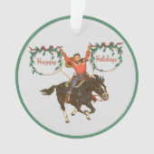 ロープクリスマスデザインで馬に乗るカウボーイキッド オーナメント (正面)