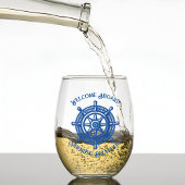 ロープシップ航海のホイールボート名ウェルカムアボード ステムなしワイングラス