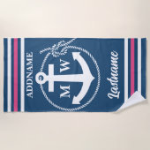 ロープストライプいかりモノグラム ビーチタオル (正面)