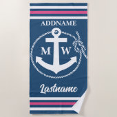 ロープストライプいかりモノグラム ビーチタオル (正面)