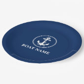 ロープネイビーブルー9"のボート名いかり ペーパープレート (アングル)