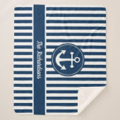 ロープネイビー航海のブルーいかり付きストライプ シェルパブランケット (正面)