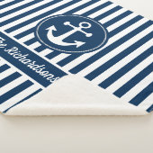 ロープネイビー航海のブルーいかり付きストライプ シェルパブランケット (3/4)