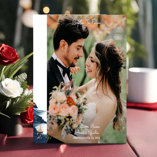 ロープノットボートシップ写真縁ど写真結婚ズ 招待状