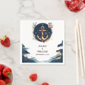 ロープノットボート船ネイビーブルー航海の結婚ズ スタンダードカクテルナプキン (インサイチュ)