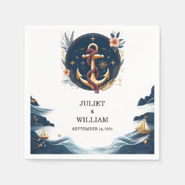 ロープノットボート船ネイビーブルー航海の結婚ズ スタンダードカクテルナプキン