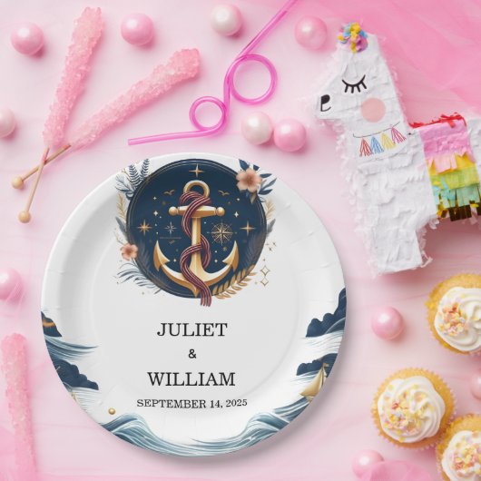 ロープノットボート船ネイビーブルー航海の結婚ズ ペーパープレート (パーティー)