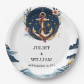 ロープノットボート船ネイビーブルー航海の結婚ズ ペーパープレート (正面)