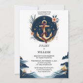 ロープノットボート船ネイビーブルー航海の結婚ズ 招待状 (正面)