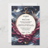 ロープノットボート船ネイビーブルー航海の結婚ズ 招待状 (正面)