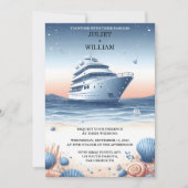ロープノットボート船ネイビーブルー航海の結婚ズ 招待状 (正面)