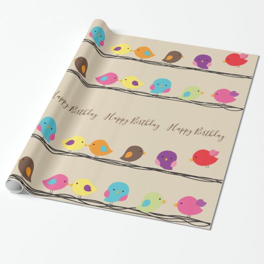 ロープパターンのかわいく多彩な鳥 ラッピングペーパー (アンロールド)