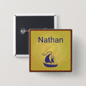 ロープパーソナライズされた枠を備えた帆船 缶バッジ (正面&裏面)
