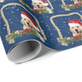 ロープフレームのクリスマスゴールデンレトリバー ラッピングペーパー (ロールコーナー)