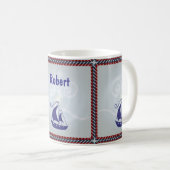 ロープフレーム付き帆船カスタム文字 コーヒーマグカップ (正面右)