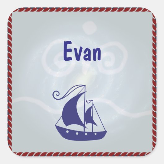 ロープフレーム付き帆船カスタム文字 スクエアシール (正面)