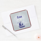 ロープフレーム付き帆船カスタム文字 スクエアシール (封筒)