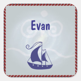 ロープフレーム付き帆船カスタム文字 スクエアシール