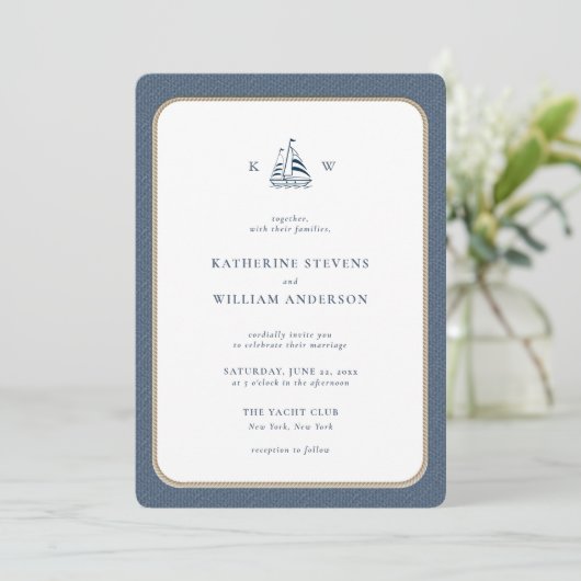 ロープフレ航海のームブルーバーラップモノグラム結婚ズ 招待状 (スタンド正面)