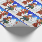 ロープライト付きカウボーイと女性のカーボーイキッズ ラッピングペーパー (角)