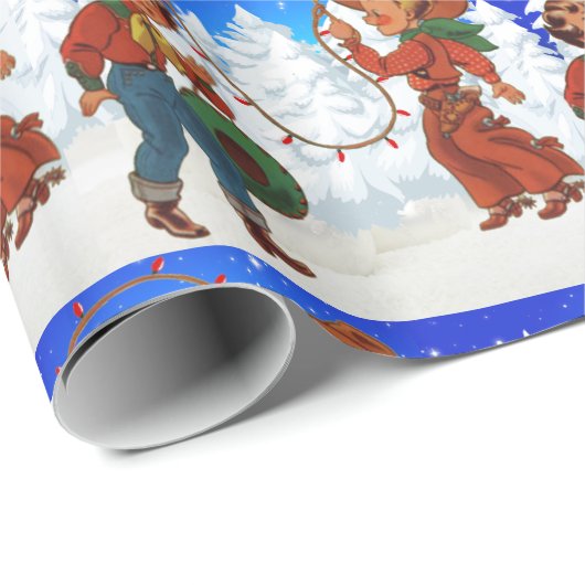 ロープライト付きカウボーイと女性のカーボーイキッズ ラッピングペーパー (ロールコーナー)