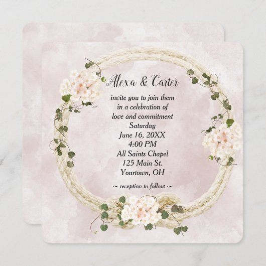 ロープリースとアジサイのブケッツ 招待状 (正面/裏面)