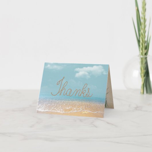 ロープ感謝してい文字オンビーチ サンキューカード (正面)