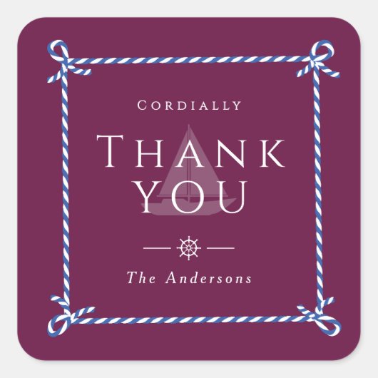 ロープ航海のありがとうワインレッド スクエアシール (正面)