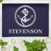 ロープ航海のといかりのファミリーネームセーリング キッチンタオル (折り畳み)
