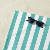 ロープ航海のティール（緑がかった色）と白いいかり付きストライプ ビーチタオル (インサイチュ)