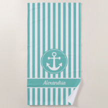 ロープ航海のティール（緑がかった色）と白いいかり付きストライプ