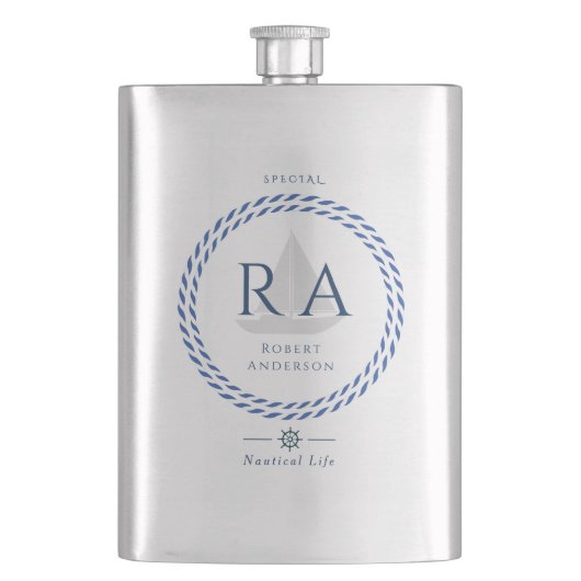 ロープ航海のモノグラム フラスク (正面)