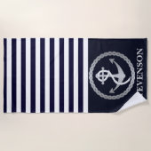 ロープ航海の及びいかりの苗字帆布 ビーチタオル (正面)