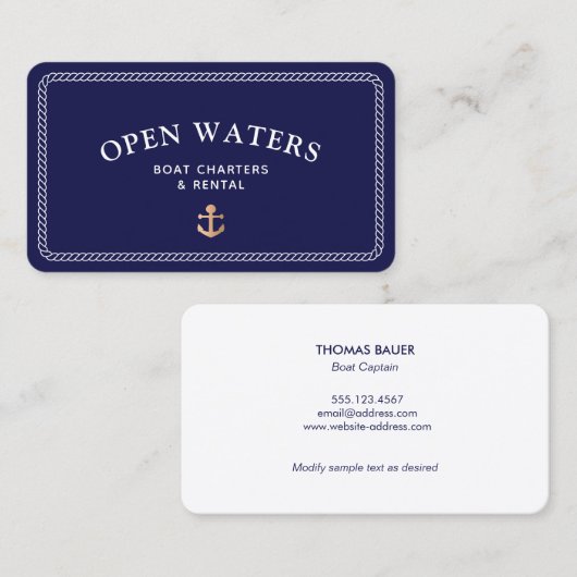 ロープ航海の金ゴールドボートいかりネイビー名刺 名刺 (正面/裏面)