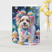 ローヘン犬のクリスマスグリーティングカード カード (黄色い花)