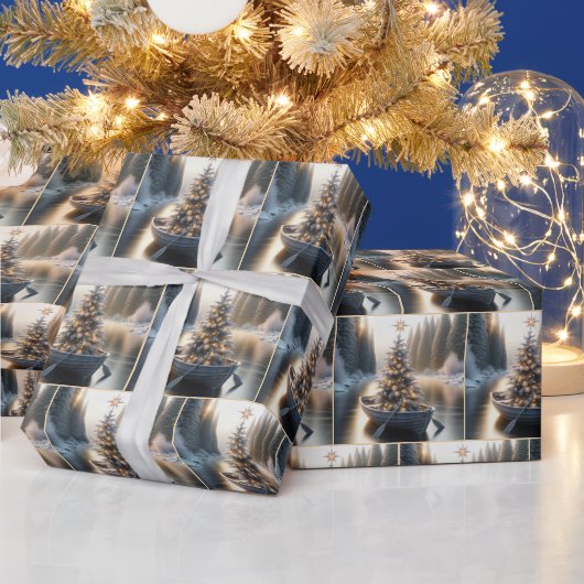 ローボートのクリスマスツ素朴リー ラッピングペーパー (クリスマス)