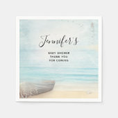 ローボートベビーシャワー付き沿岸ビーチシーン スタンダードカクテルナプキン (正面)