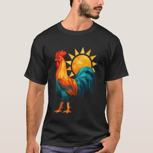 ローポリニワトリ幾何学的な雄鶏農場の動物 Tシャツ (正面)